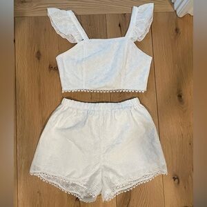 SHEIN White Eyelet Ruffle Set